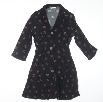 Mango Womens Black Floral Shirt Dress Size 8 Viscose Casual