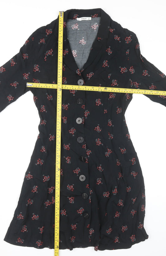 Mango Womens Black Floral Shirt Dress Size 8 Viscose Casual
