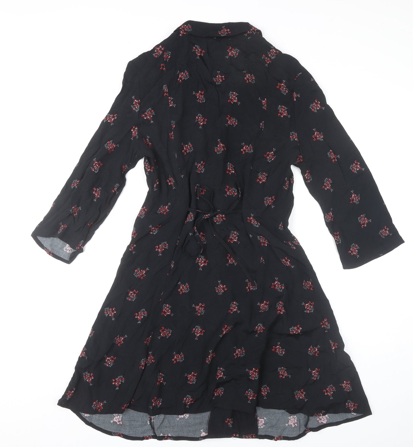 Mango Womens Black Floral Shirt Dress Size 8 Viscose Casual
