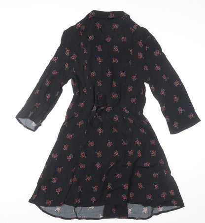 Mango Womens Black Floral Shirt Dress Size 8 Viscose Casual