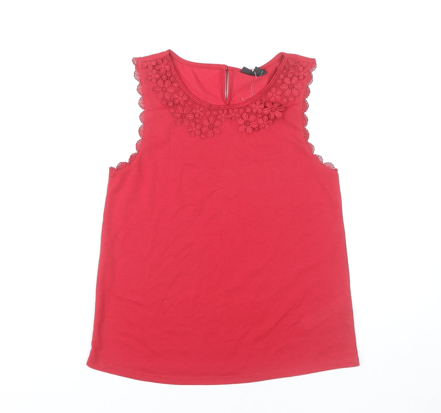 Topshop Women’s Red Sleeveless Lace Trim Tank Top Size 8