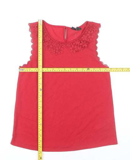 Topshop Women’s Red Sleeveless Lace Trim Tank Top Size 8