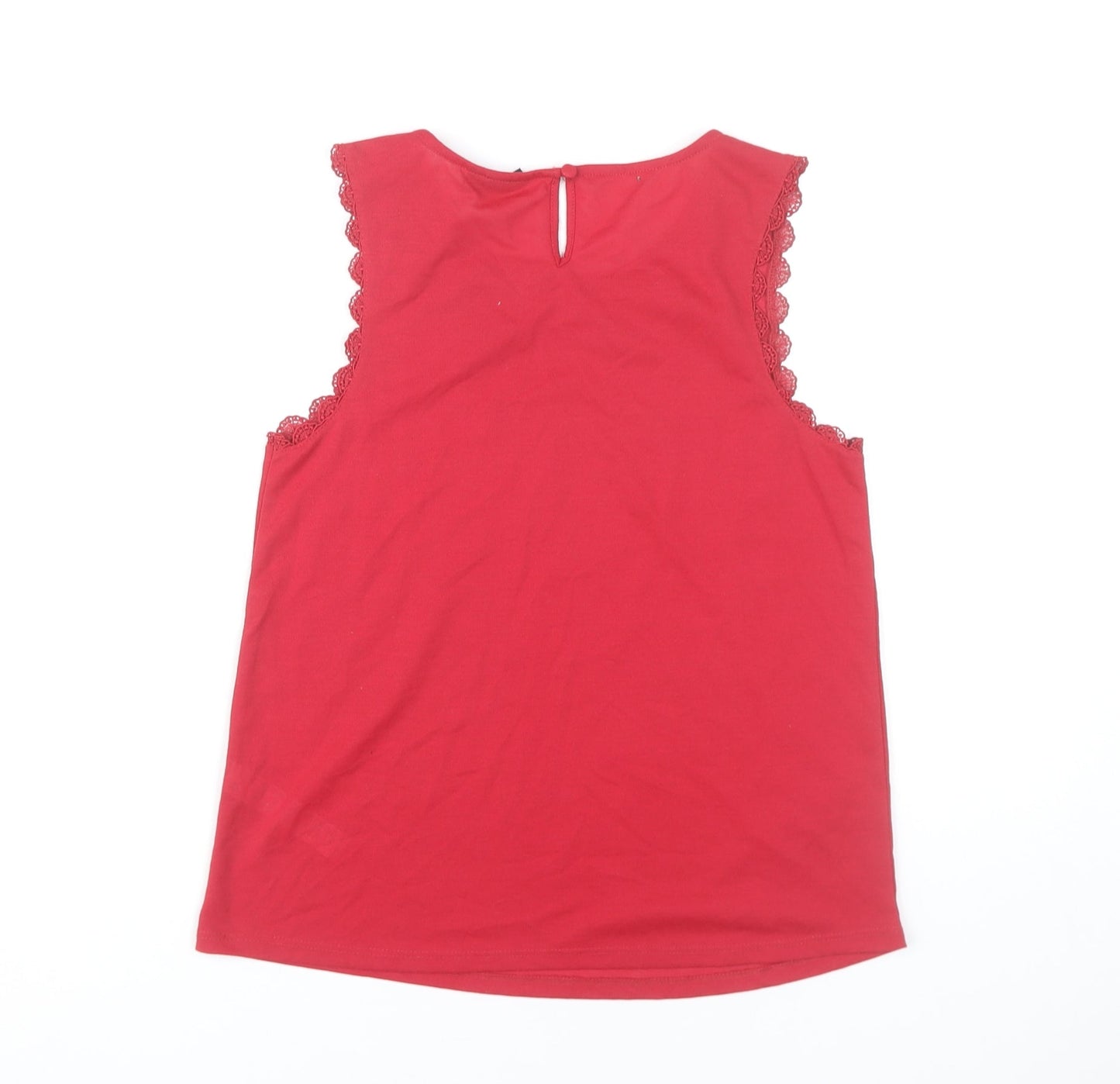 Topshop Women’s Red Sleeveless Lace Trim Tank Top Size 8