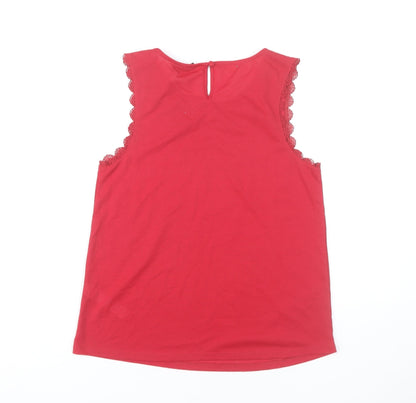 Topshop Women’s Red Sleeveless Lace Trim Tank Top Size 8
