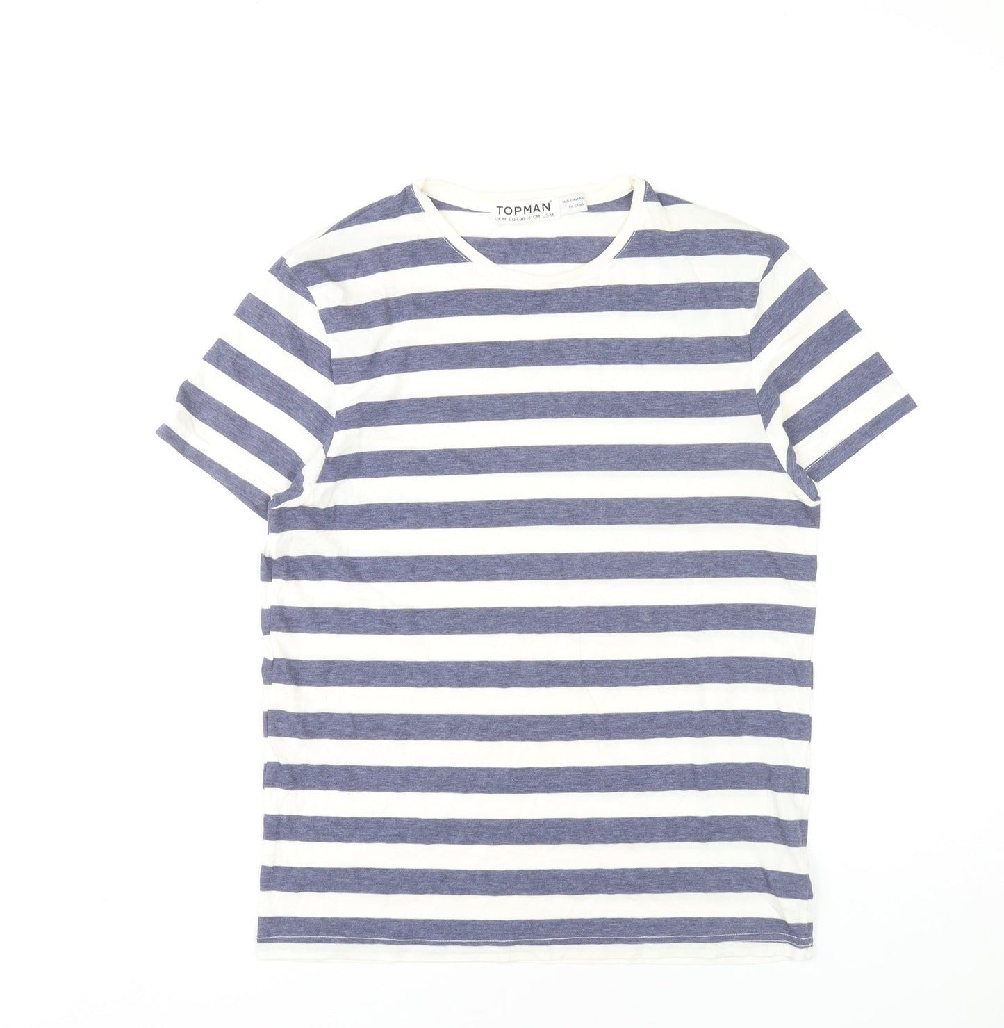 Topman Mens Blue White Striped Crew Neck T-Shirt Size M