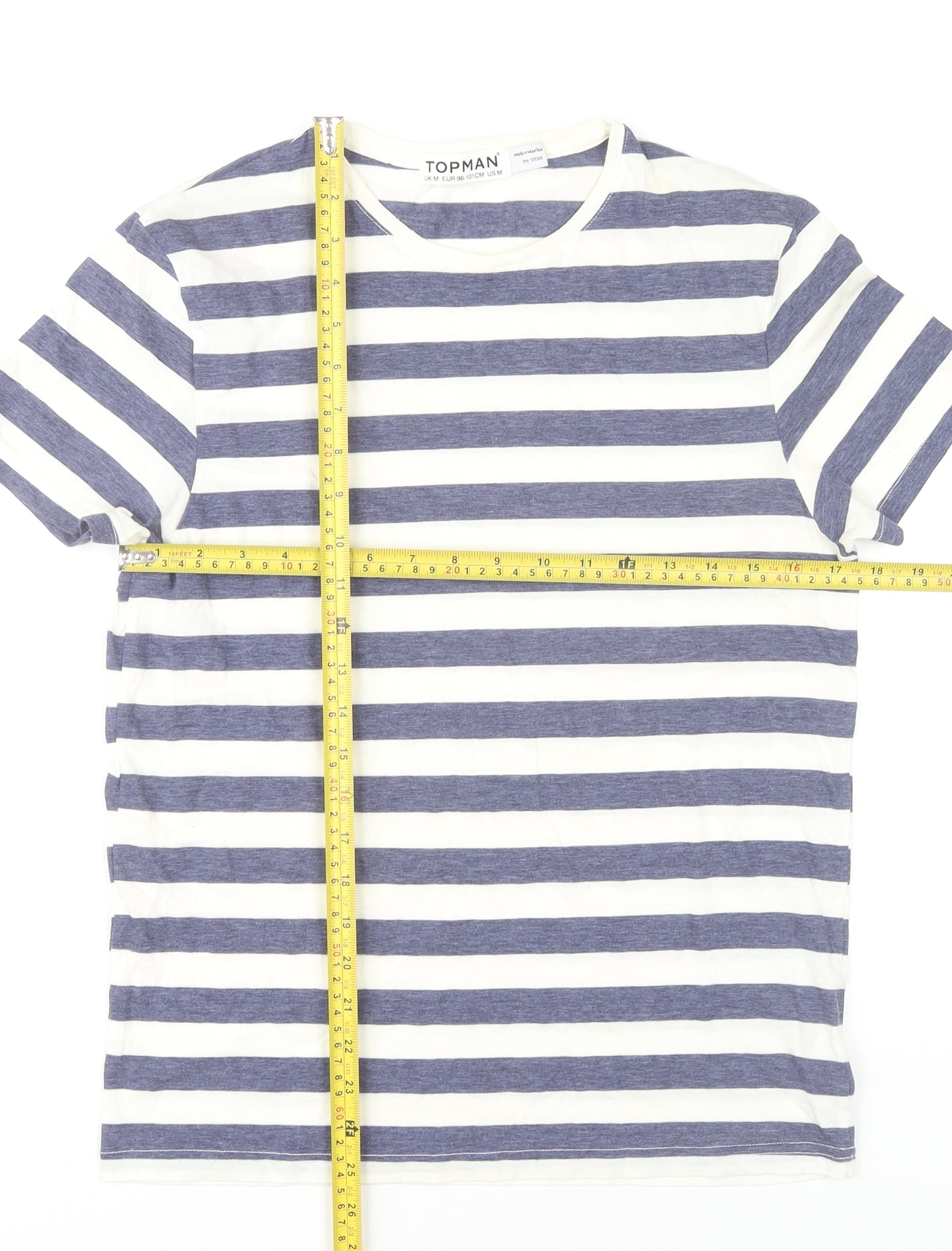 Topman Mens Blue White Striped Crew Neck T-Shirt Size M