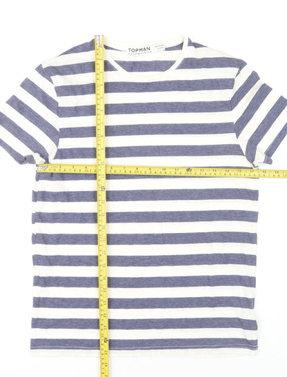 Topman Mens Blue White Striped Crew Neck T-Shirt Size M