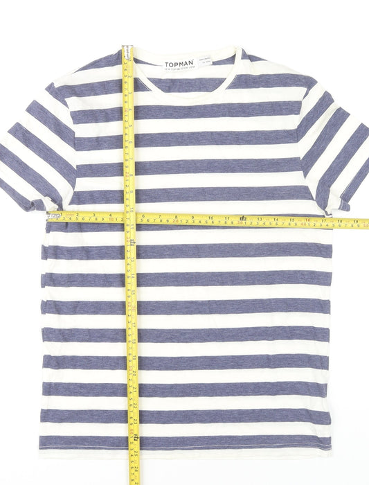 Topman Mens Blue White Striped Crew Neck T-Shirt Size M