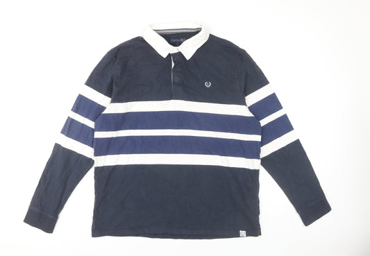 Lincoln Men’s Blue Striped Cotton Long Sleeve Polo Shirt Size L