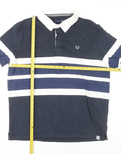 Lincoln Men’s Blue Striped Cotton Long Sleeve Polo Shirt Size L