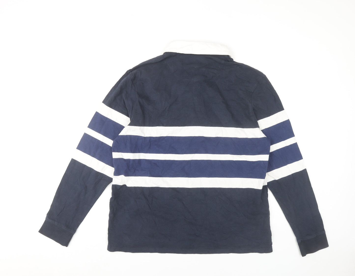 Lincoln Men’s Blue Striped Cotton Long Sleeve Polo Shirt Size L