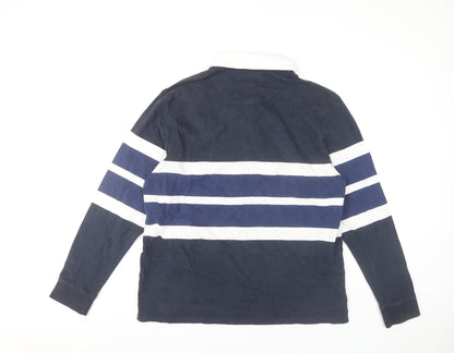 Lincoln Men’s Blue Striped Cotton Long Sleeve Polo Shirt Size L