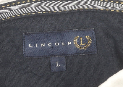 Lincoln Men’s Blue Striped Cotton Long Sleeve Polo Shirt Size L