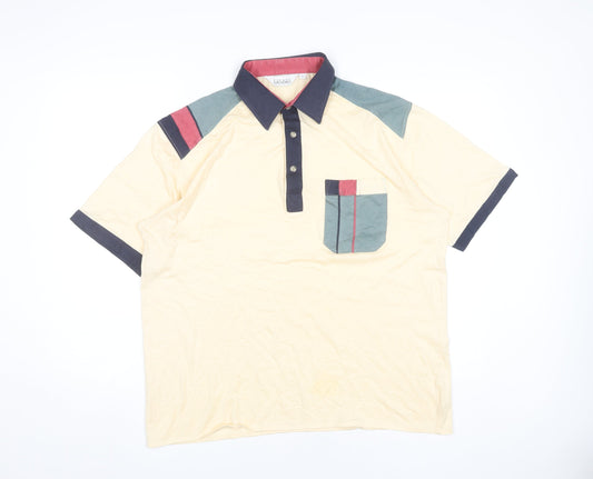 Pierre Sangan Men's Beige Colourblock Cotton Blend Polo Shirt L