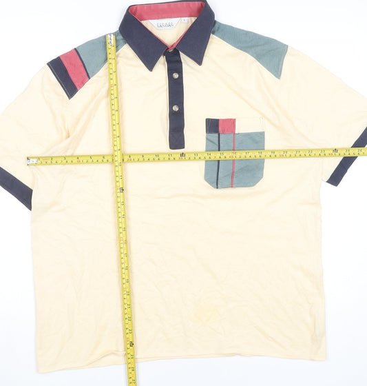 Pierre Sangan Men's Beige Colourblock Cotton Blend Polo Shirt L