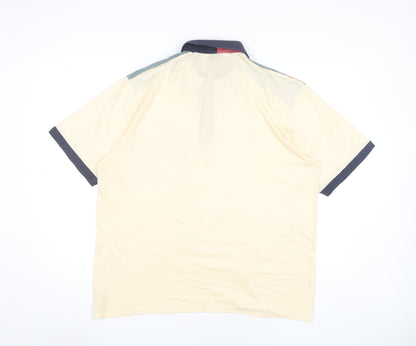 Pierre Sangan Men's Beige Colourblock Cotton Blend Polo Shirt L