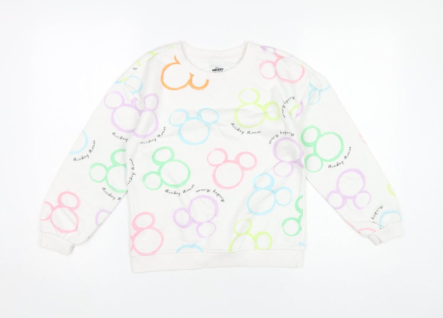 Disney Girls White Mickey Mouse Sweatshirt 9-10 Years Pullover Graphic Print