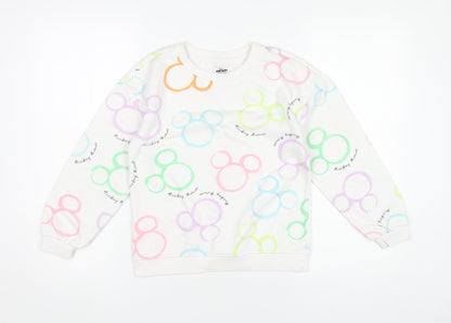 Disney Girls White Mickey Mouse Sweatshirt 9-10 Years Pullover Graphic Print