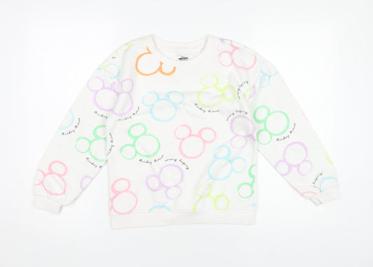 Disney Girls White Mickey Mouse Sweatshirt 9-10 Years Pullover Graphic Print