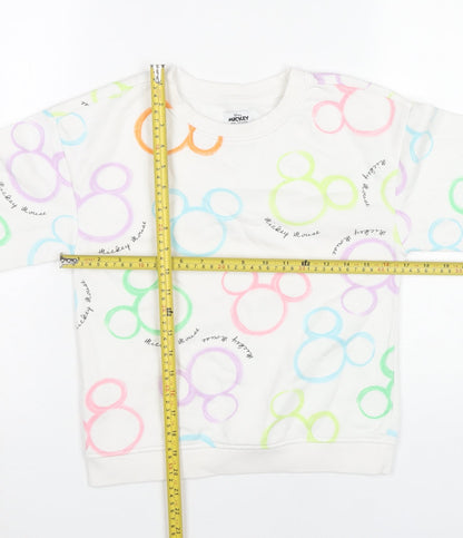 Disney Girls White Mickey Mouse Sweatshirt 9-10 Years Pullover Graphic Print