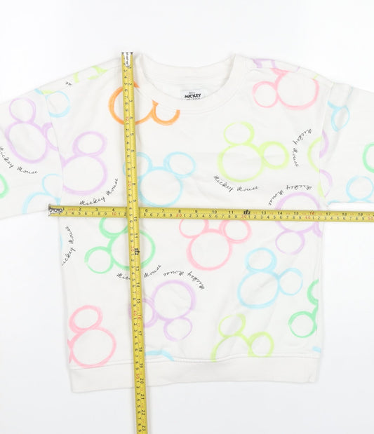 Disney Girls White Mickey Mouse Sweatshirt 9-10 Years Pullover Graphic Print