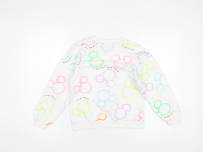 Disney Girls White Mickey Mouse Sweatshirt 9-10 Years Pullover Graphic Print