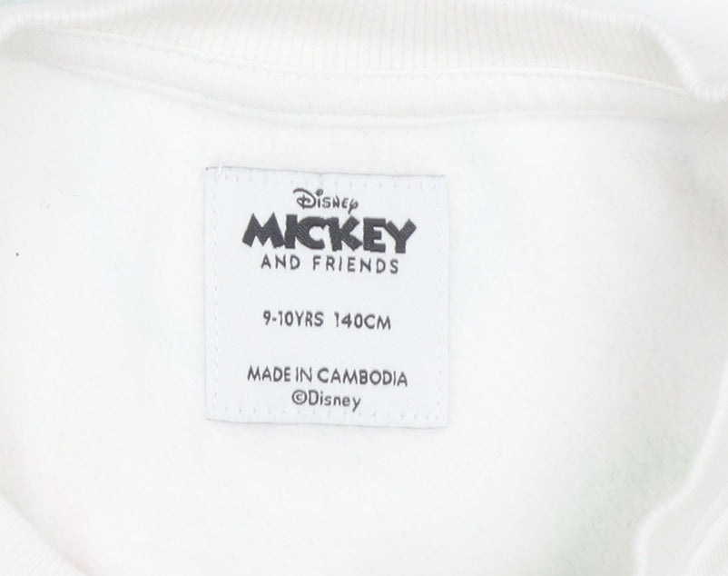 Disney Girls White Mickey Mouse Sweatshirt 9-10 Years Pullover Graphic Print