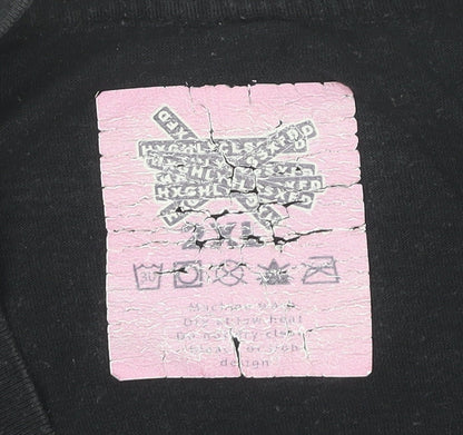 HXGHLYCLSSXFD Mens Black Cotton Graphic Print T-Shirt Size L