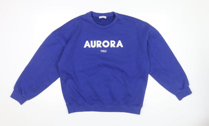 Toright Womens Blue Crew Neck Pullover Sweatshirt Small Aurora Print