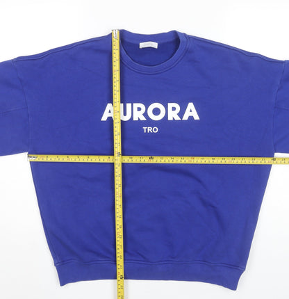 Toright Womens Blue Crew Neck Pullover Sweatshirt Small Aurora Print