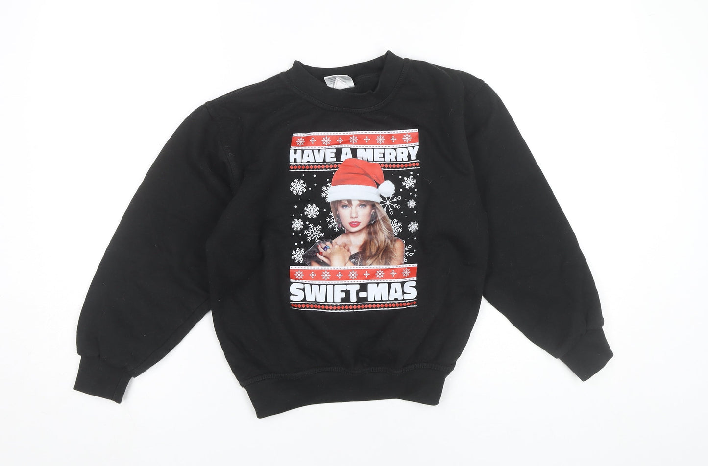 Uneek Girls Black Christmas Sweatshirt 9-10 Years Pullover Graphic Print