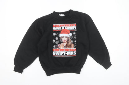 Uneek Girls Black Christmas Sweatshirt 9-10 Years Pullover Graphic Print