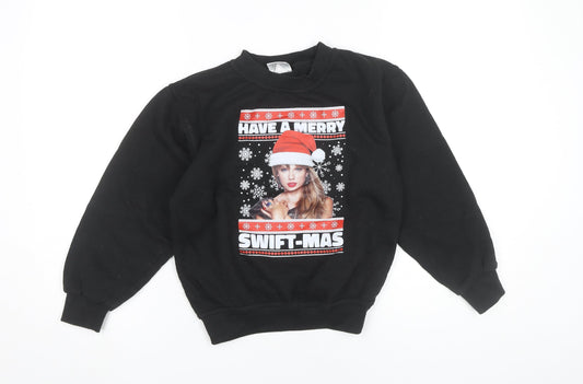 Uneek Girls Black Christmas Sweatshirt 9-10 Years Pullover Graphic Print