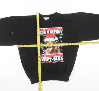 Uneek Girls Black Christmas Sweatshirt 9-10 Years Pullover Graphic Print