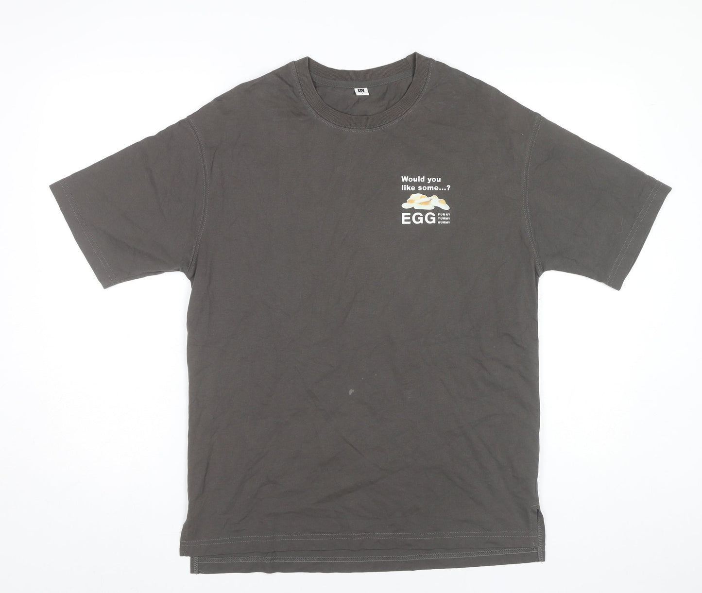5/O Men's Grey Graphic Print Cotton T-Shirt Size S Funny Food Theme