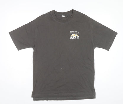 5/O Men's Grey Graphic Print Cotton T-Shirt Size S Funny Food Theme