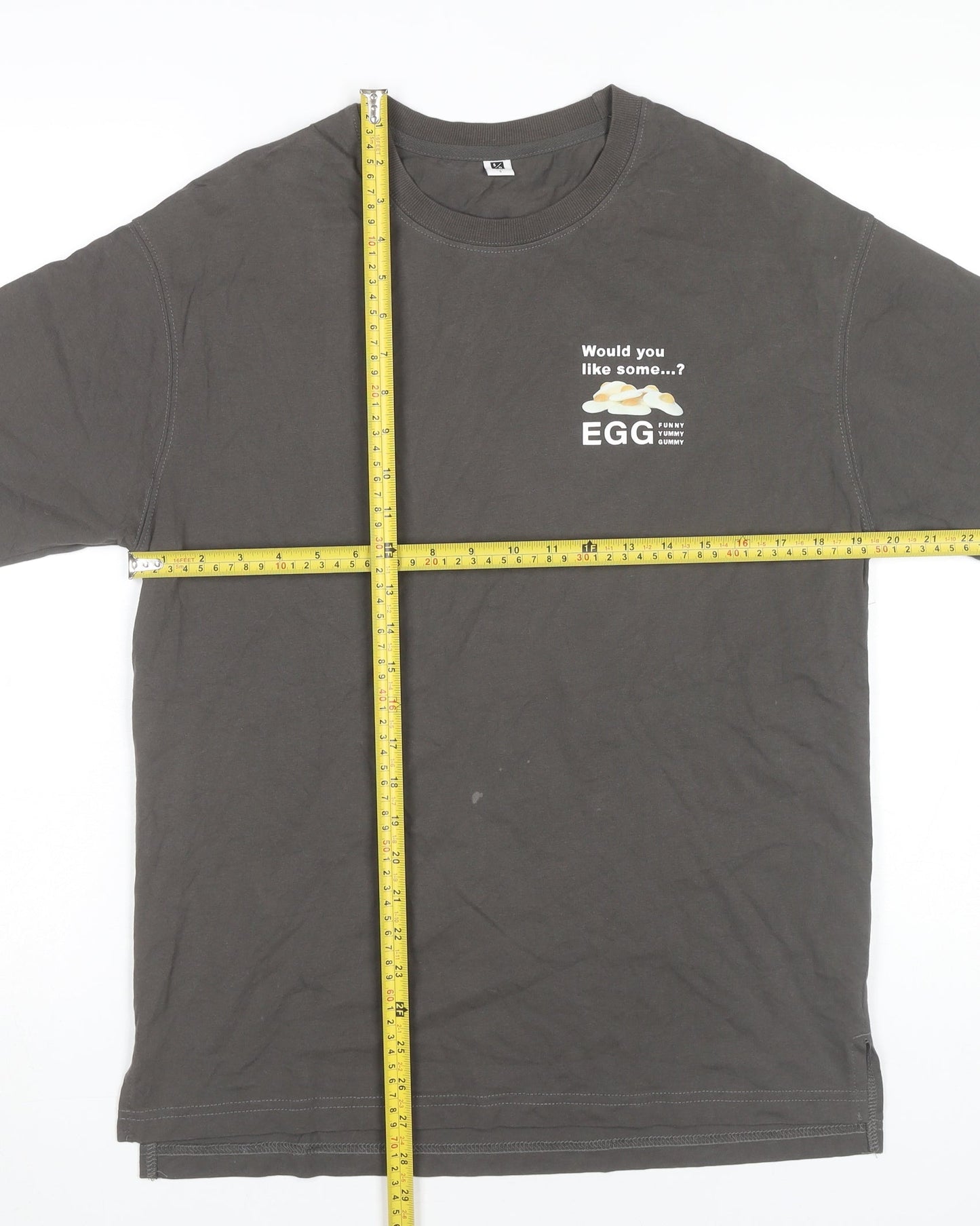 5/O Men's Grey Graphic Print Cotton T-Shirt Size S Funny Food Theme