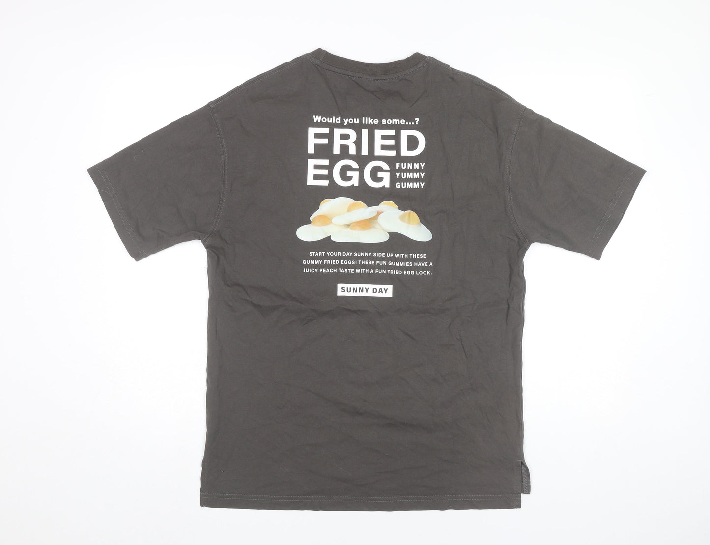 5/O Men's Grey Graphic Print Cotton T-Shirt Size S Funny Food Theme