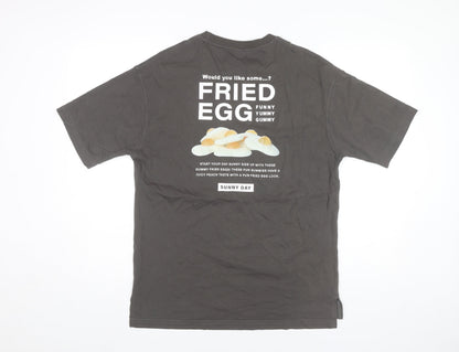 5/O Men's Grey Graphic Print Cotton T-Shirt Size S Funny Food Theme