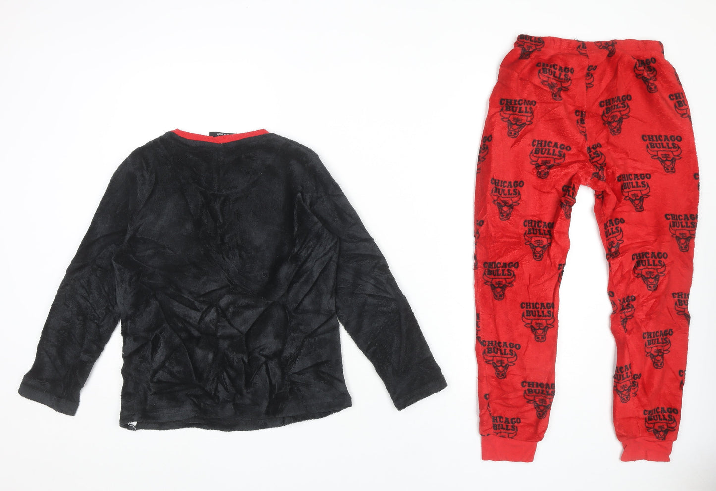 NBA Boys Black Red Chicago Bulls Fleece Pyjama Set 9-10 Years
