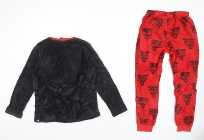 NBA Boys Black Red Chicago Bulls Fleece Pyjama Set 9-10 Years