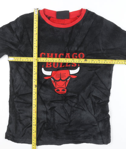 NBA Boys Black Red Chicago Bulls Fleece Pyjama Set 9-10 Years