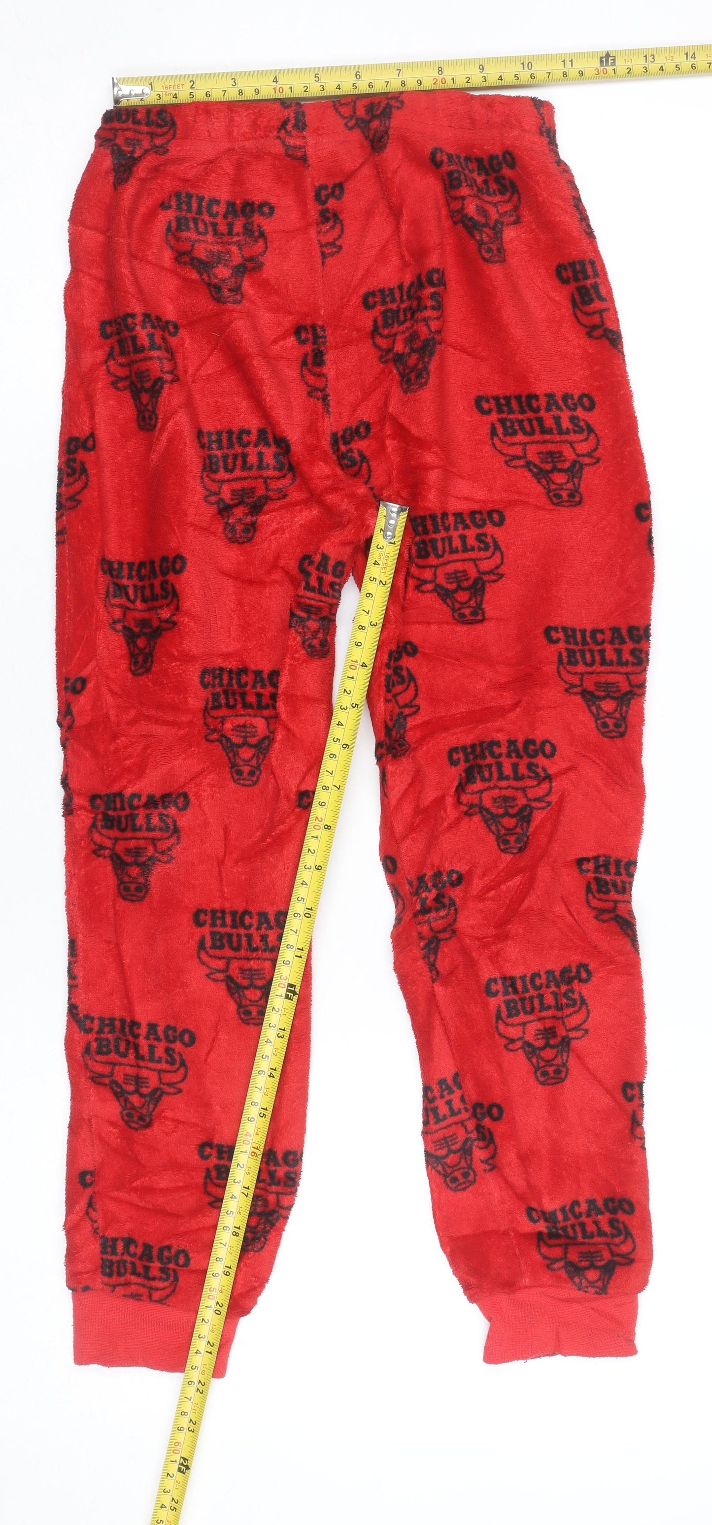 NBA Boys Black Red Chicago Bulls Fleece Pyjama Set 9-10 Years