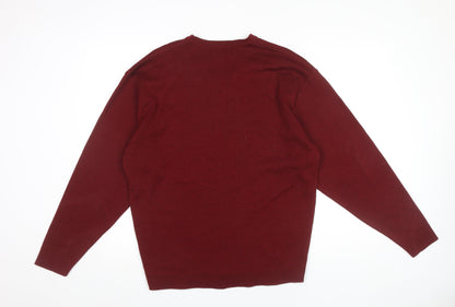 Wolsey Men’s Red V-Neck Wool Blend Jumper Size L Classic Knit