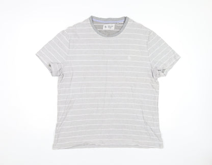 Penguin Mens XL Grey Striped Cotton Crew Neck T-Shirt