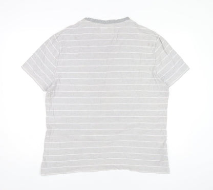 Penguin Mens XL Grey Striped Cotton Crew Neck T-Shirt