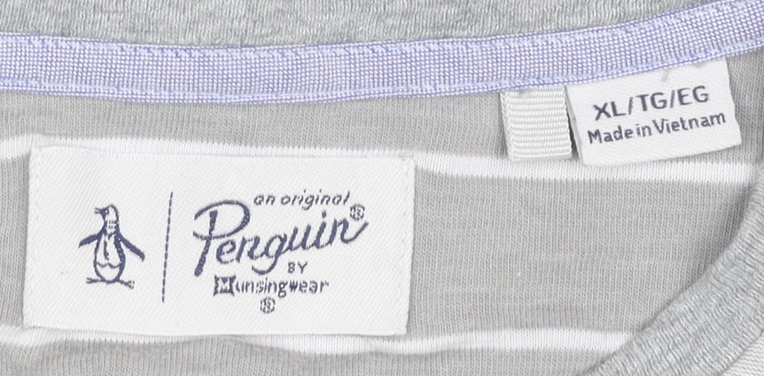 Penguin Mens XL Grey Striped Cotton Crew Neck T-Shirt