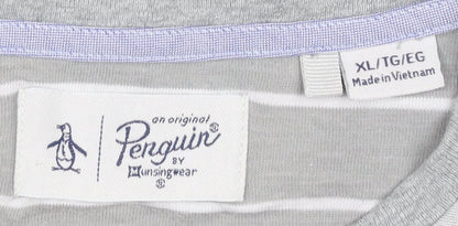 Penguin Mens XL Grey Striped Cotton Crew Neck T-Shirt