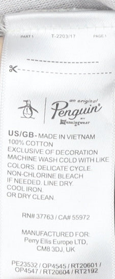 Penguin Mens XL Grey Striped Cotton Crew Neck T-Shirt