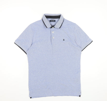 Jack & Jones Men's Blue Polo Shirt Size M Cotton Short Sleeve